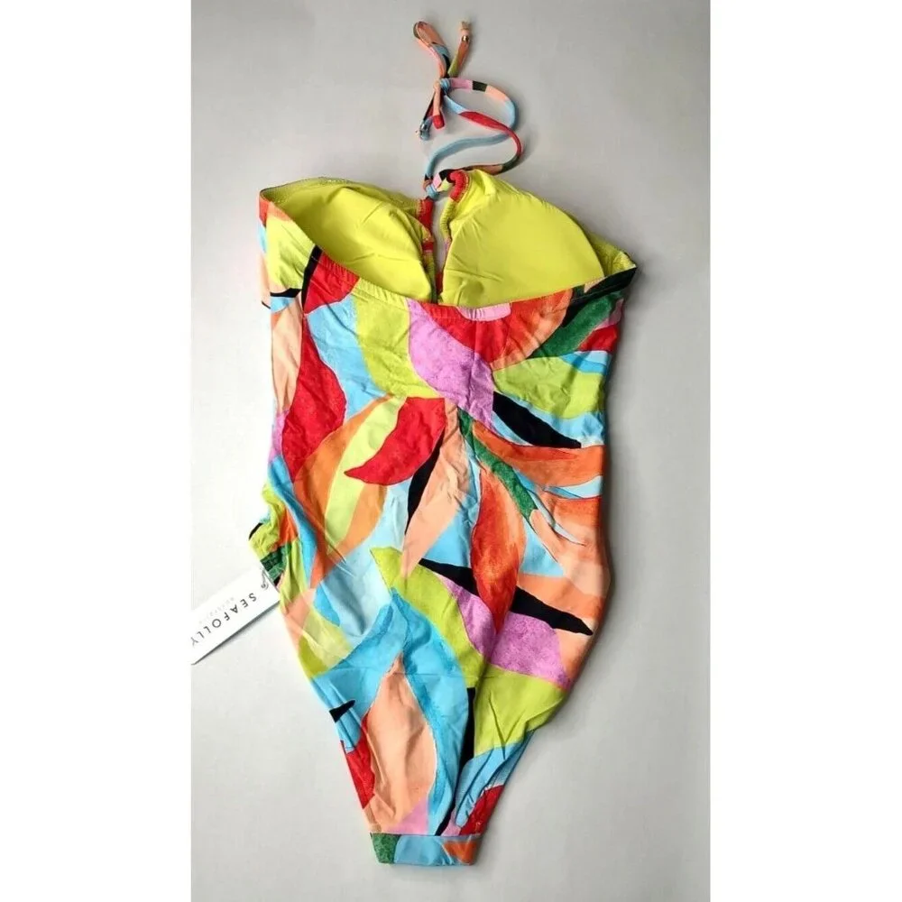 Anthropologie Seafolly One Piece Swimsuit 8  Lace Up Bandeau Tropfest - Picture 7 of 10